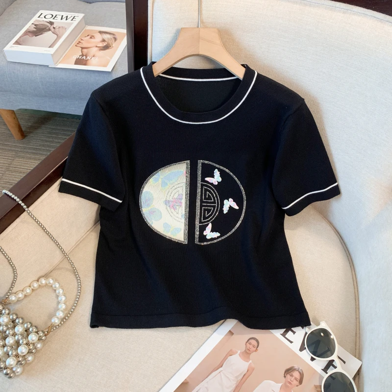 Женская футболка с коротким рукавом в полоску свободного покроя