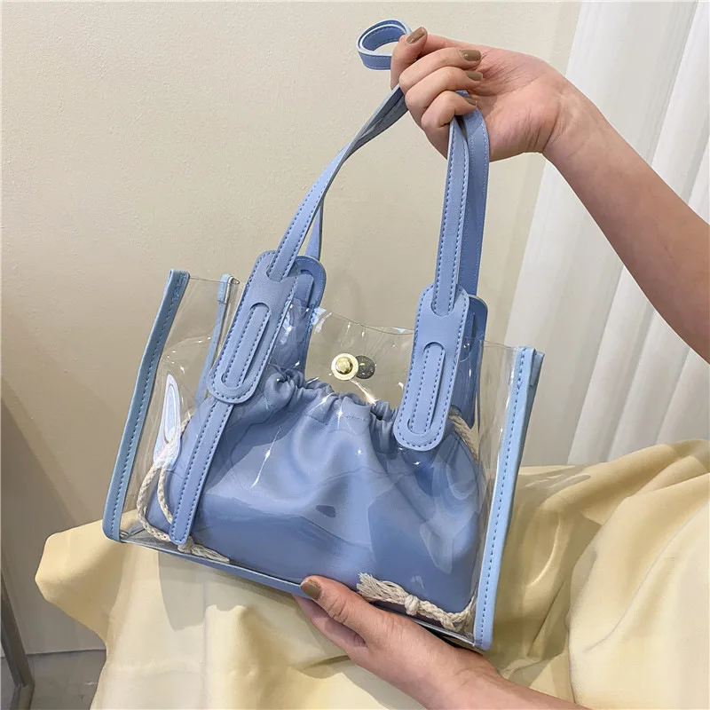 

Летняя прозрачная композитная сумка, Женская милая элегантная сумка на плечо карамельных цветов, вместительные сумки 2 в 1
