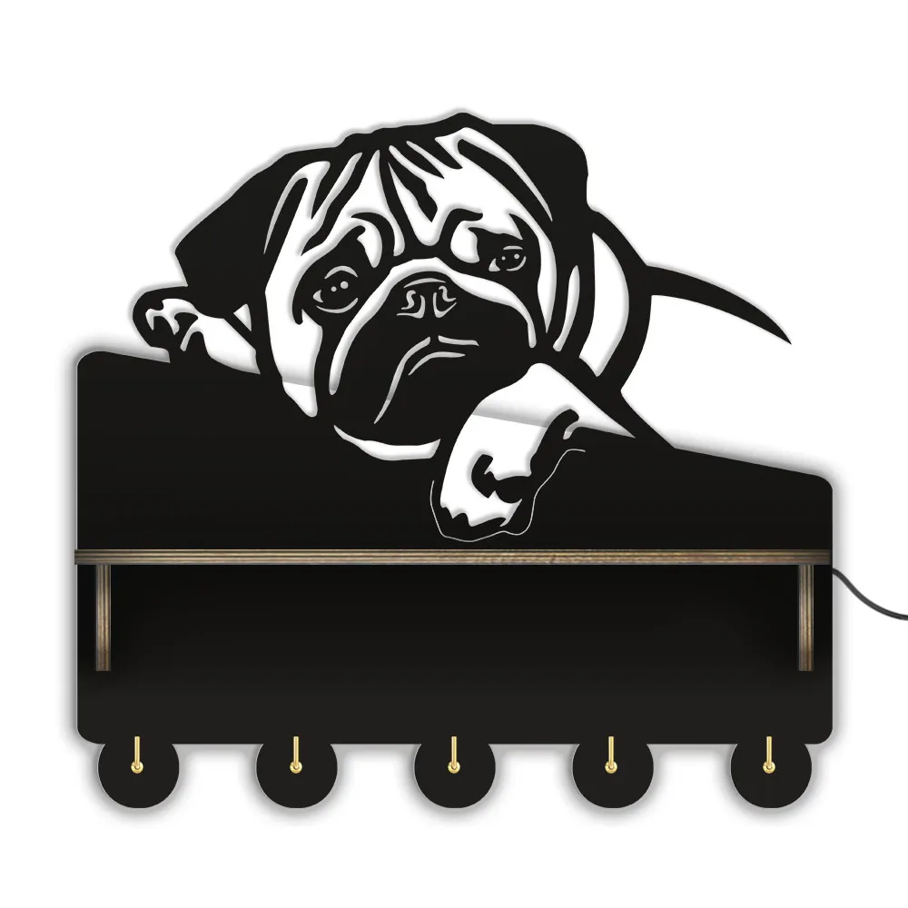 

English Coat Hanger Puppy Wall Bulldog Breed Key Pug Dog Clothes With Rack Shelf Modern Lover Decor Home Gift Animal Hook Pet