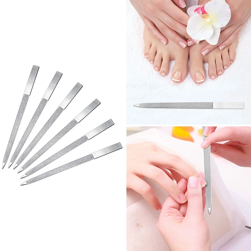 

6 Pieces Nail File Stainless Steel Double Side Nail File Metal File Buffer Fingernails Toenails Manicure Files