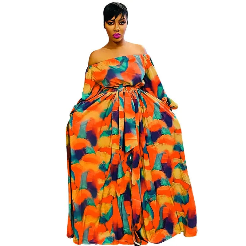 

African Maxi Dresses For Women Traditional Slash Neck Africa Clothing Fashion Tie Dye Print Dashiki Robes African Dress Vestidos