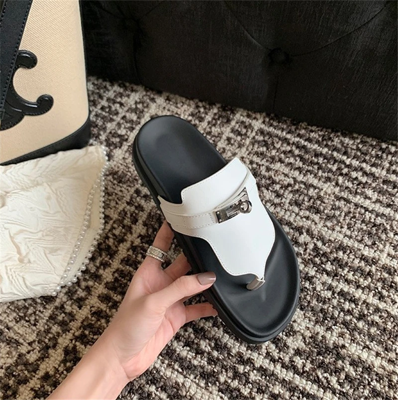 Fashion Women Genuine Leather Sandals Flip-flop Summer Shoes Woman Flats Heels Casual Sandals