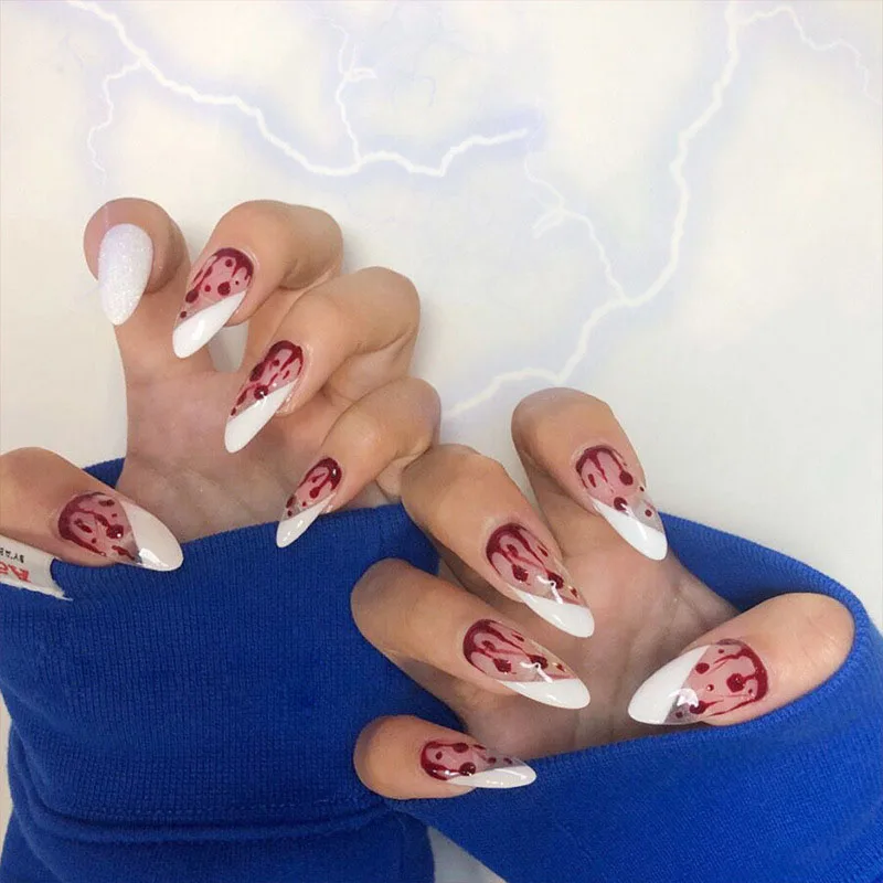 

2023 Fashion 24 PCS Red Droplet Beveled French Wearable False ネイルStick Detachable Nail Enhancement накладные ногти uñas Postizas
