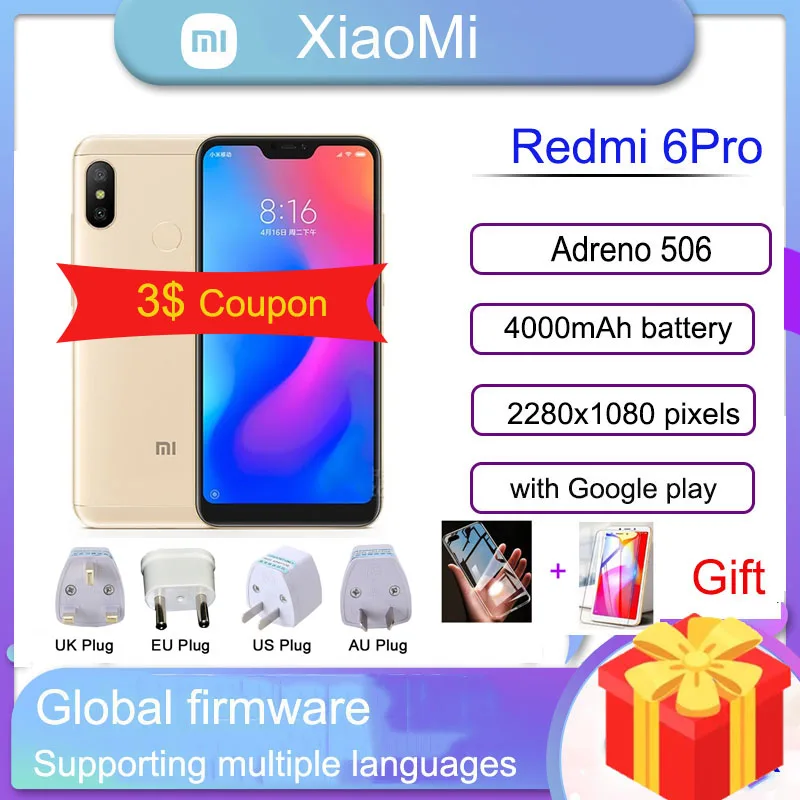 

Cellphone Redmi 6 Pro Smartphone Snapdragon 625 XIaomi A2 lite Pixels 4000 mAh CellPhone