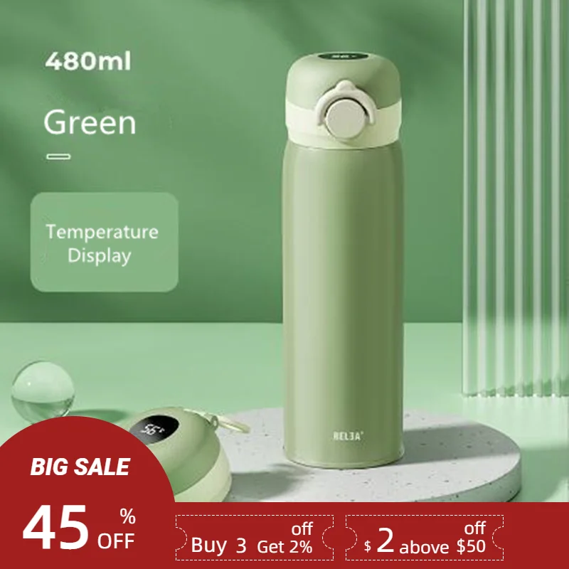 

Изолированная бутылка для воды 480 мл со светодиодным индикатором температуры, умный вакуумный термос, фляжка, бутылка для напитков, Термокр...