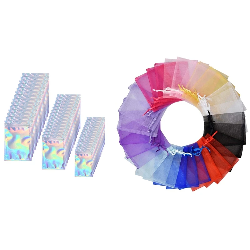 

150 Pcs Mylar Zipper Closure Bags With 100Pcs Organza Bags Party Gift Bags 9 X 12Cm(Multicolor)