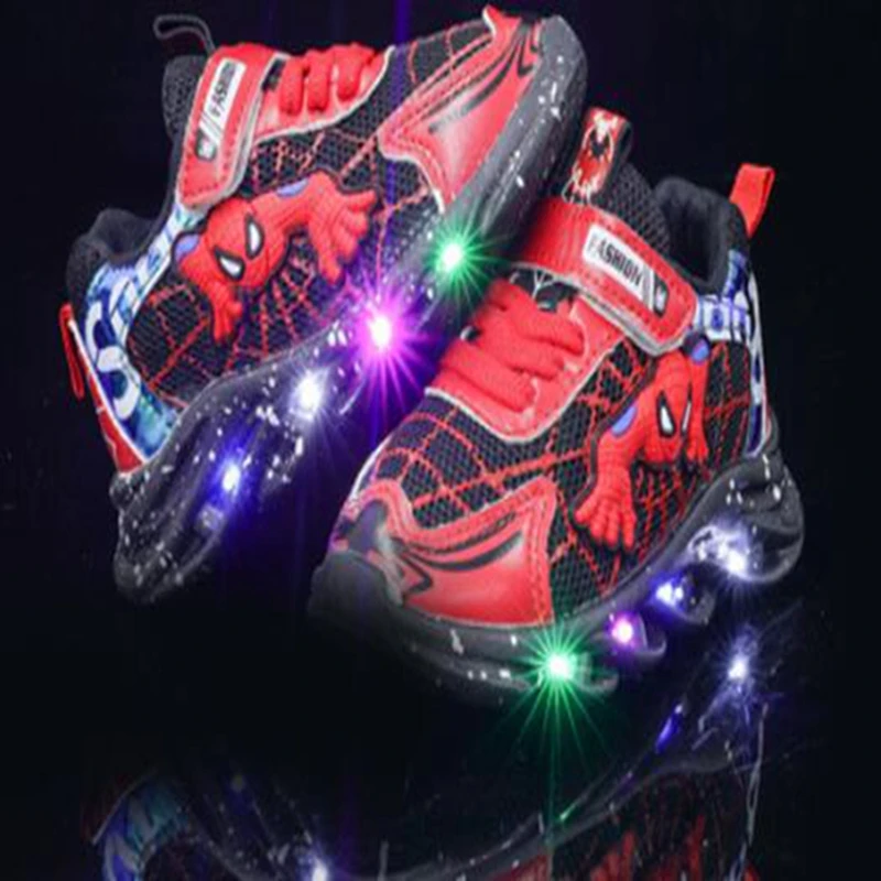 

Led Light Luminous Kid Girls Casual Shoes Sneaker Children Cartoon Spiderman Toddler Boys Running Sport Breathable Shoes EU23-32