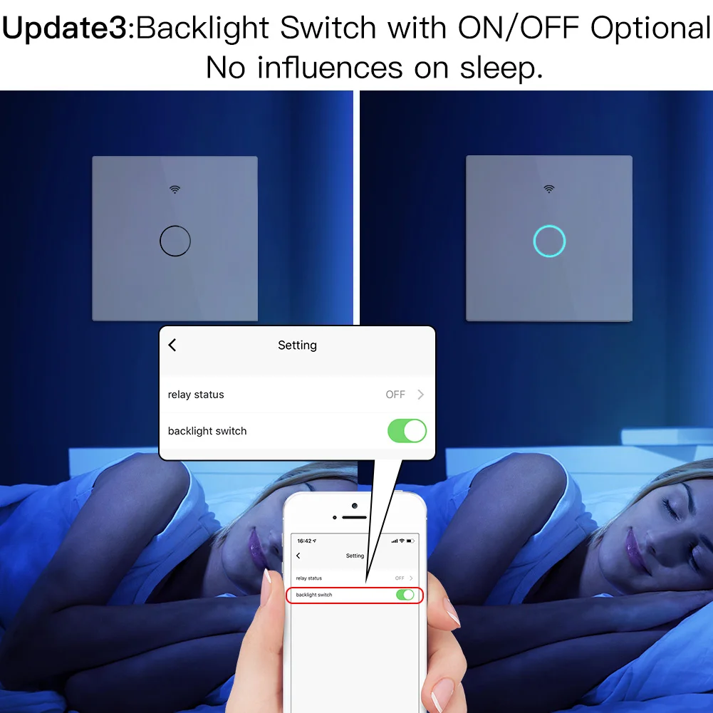 Moes WiFi Wall Touch Light Switch RF433 Wireless Remote Control Tuya/Smart Life App Backlight Alexa Google Voice US EU 2/3way
