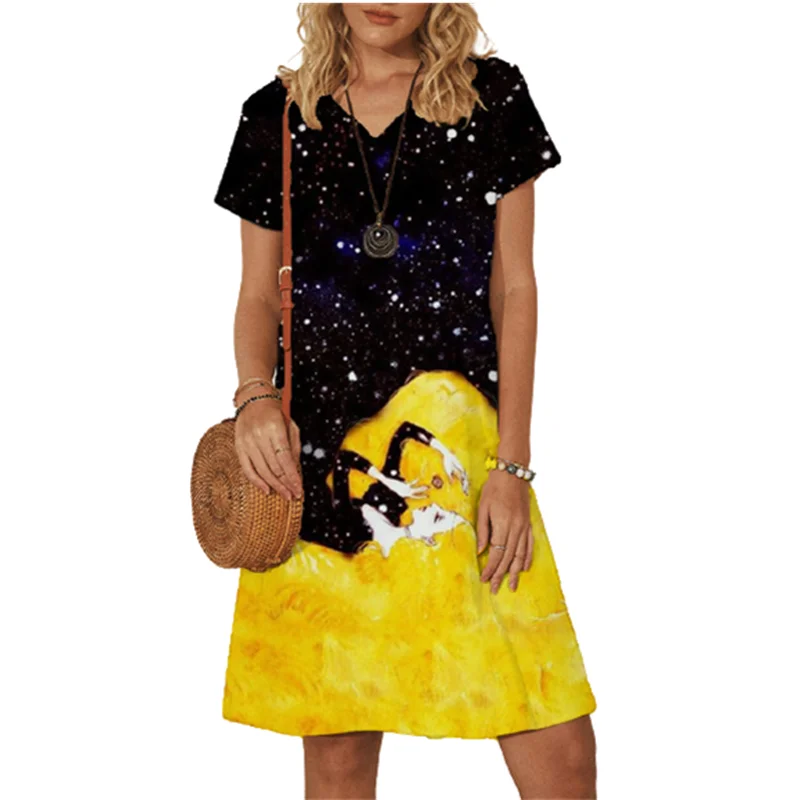 

Summer Short Sleeve V-Neck Printed Dress Fashion 3D Butterfly Floral Mini Dress Women Elegant Elastic Dress Cotton Vestidos