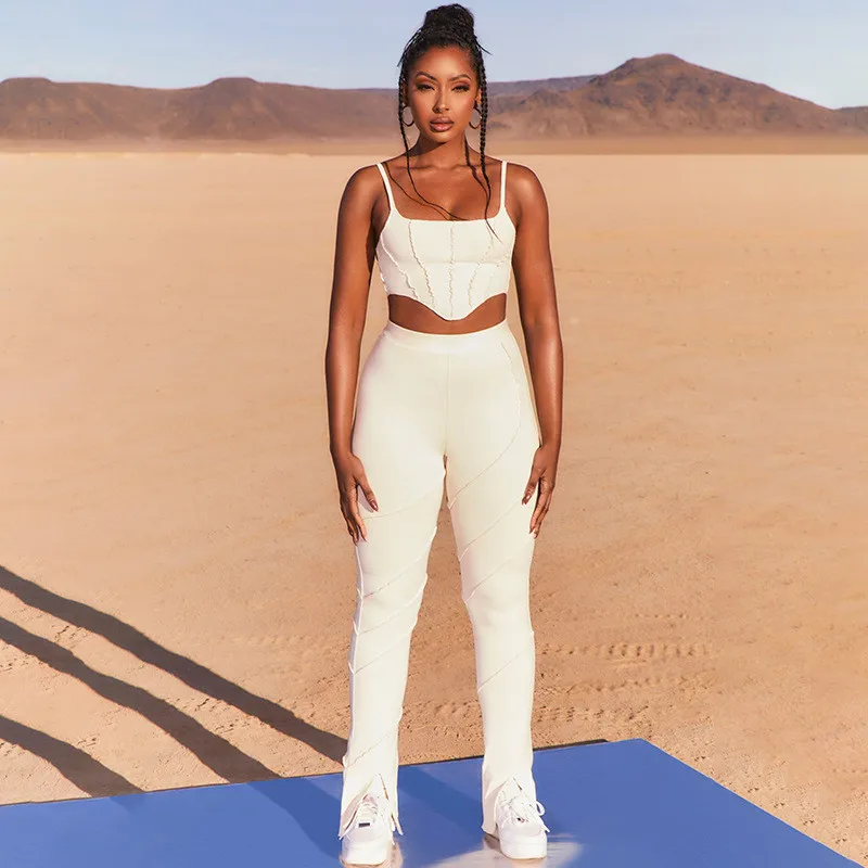 Комплект из двух предметов для женщин белый бандажный короткий топ на