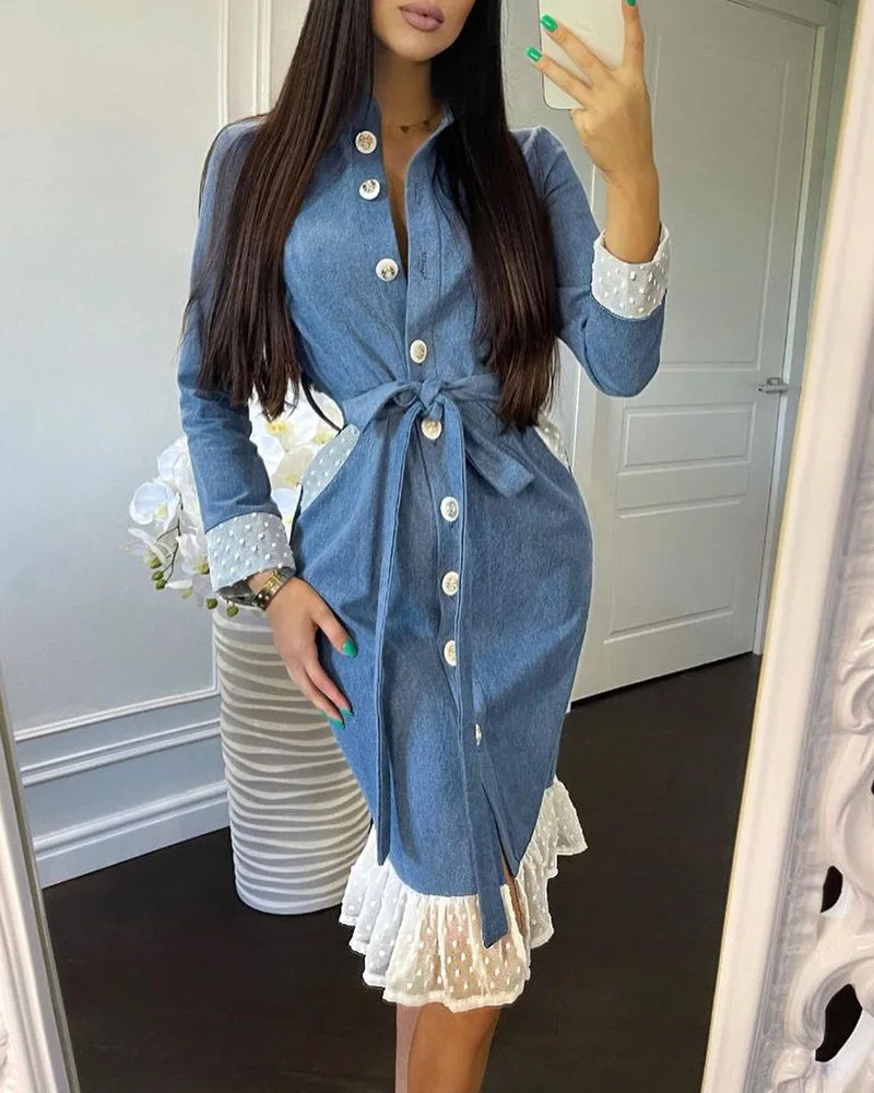 

Polka Dot Mesh Panel Dress Elegant Ladies Dress Sexy Dress