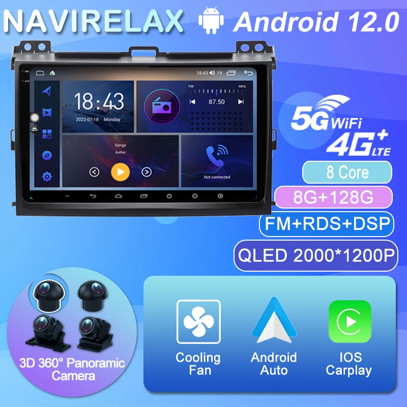 

Android 12 For Toyota Land Cruiser Prado 120 Lexus GX470 Car Radio Multimedia Players Autoradio 2din CarPlay Auto Radio 2din dvd