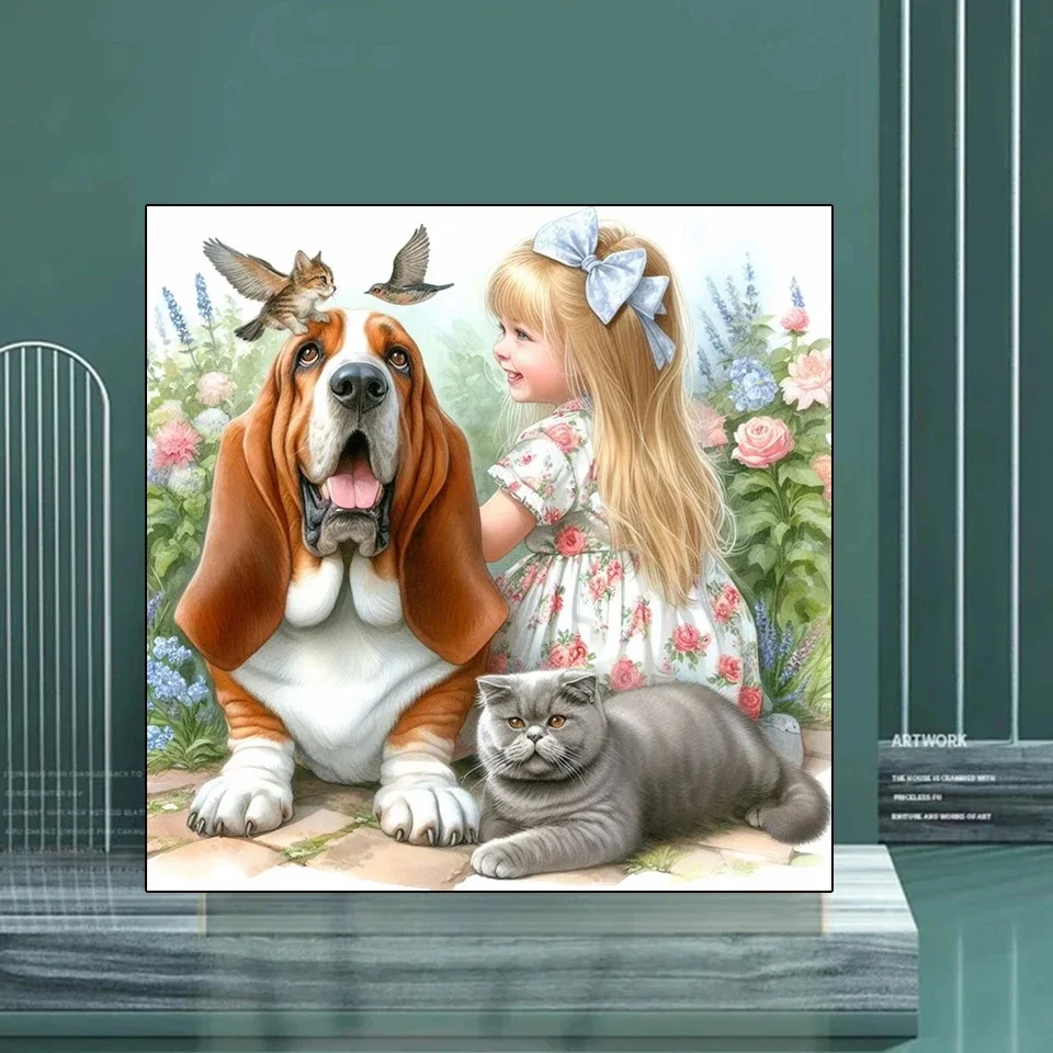 Алмазная живопись 5D сделай сам 2024 новая серия вышивка маленькой девочки и щенка