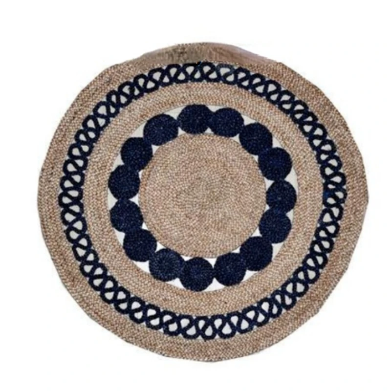 

Rug Natural Jute and Navy Blue Dyed Hemp Mix Handloom Weave Reversible Carpet Home Decor Outdoor Indoor Area Rug