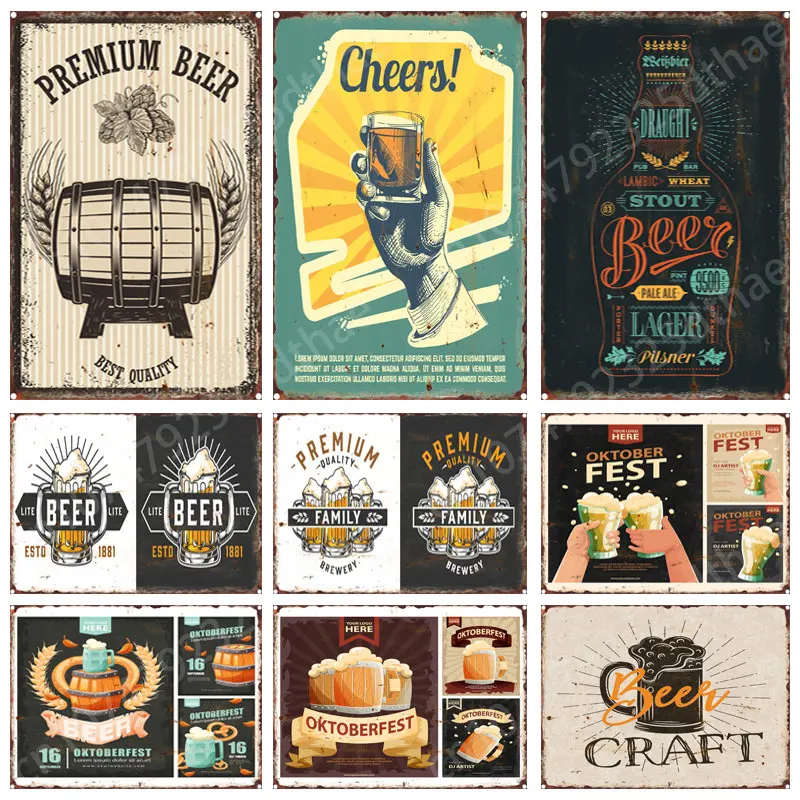 

Beer Industry Style Metal Tin Signs Retro Plaque Club Bar Vintage Posters Bedroom Living Room Art Wall Decoration Accessories