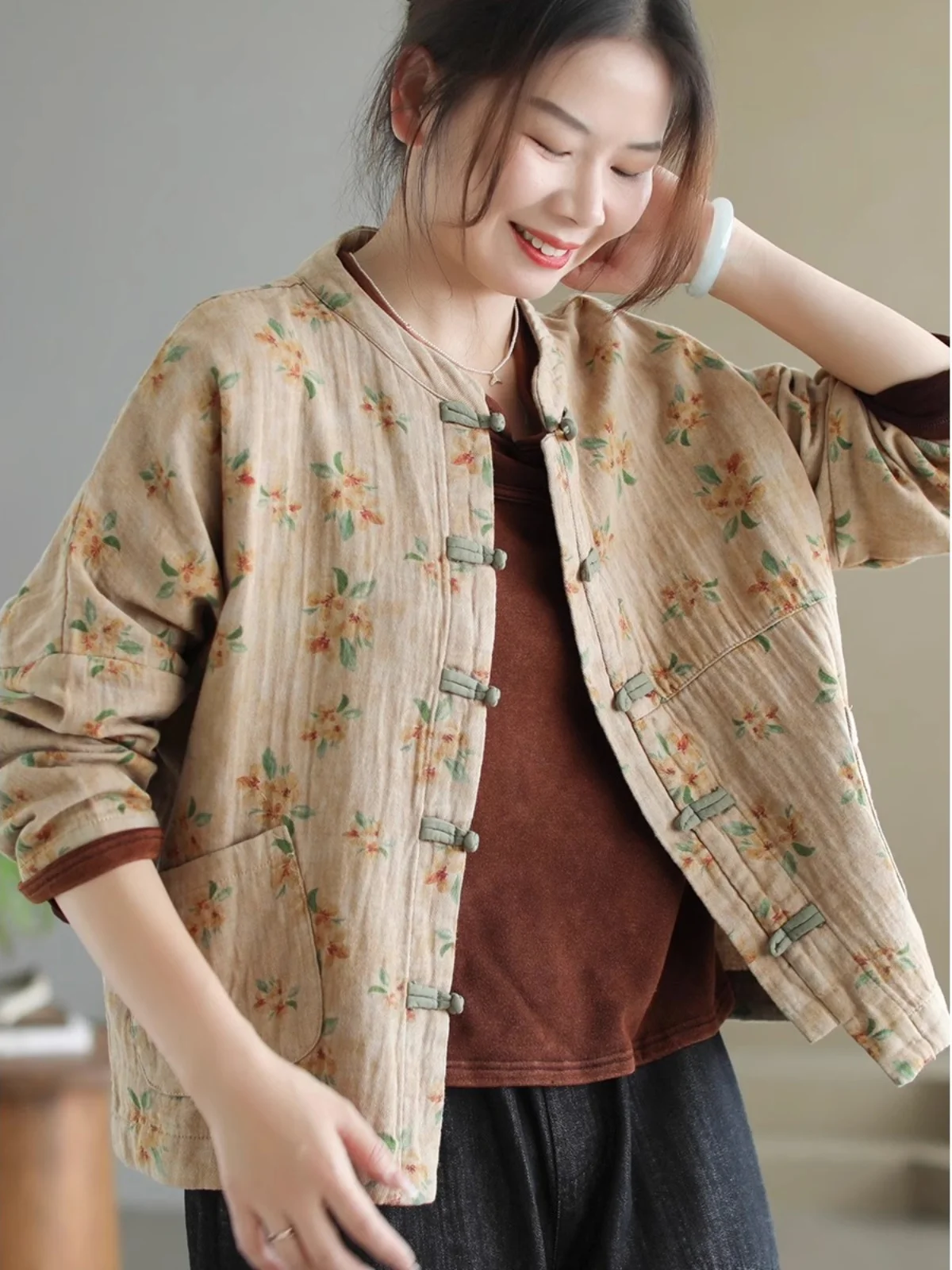 Этническая Sle китайская цветочная пластина с пряжкой короткая верхняя одежда