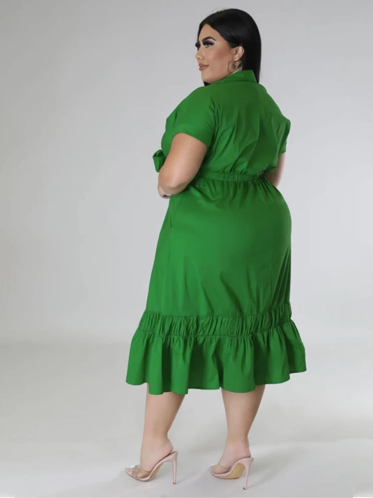 Plus Size Summer Dress Women 4xl 5xl 2023 Elegant Bow Pleated Midi Office Ladies Dresses Robe Grande Taille Female Vestidos 2023