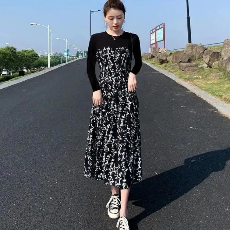 

Женское платье в стиле Хепберн, летнее платье с разбитыми цветами, круглым вырезом и высокой талией, 2022