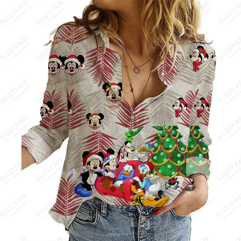 

Рождественские Женские рубашки Disney, повседневные топы, женская Свободная рубашка с длинным рукавом, Повседневная рабочая одежда, модные блузки