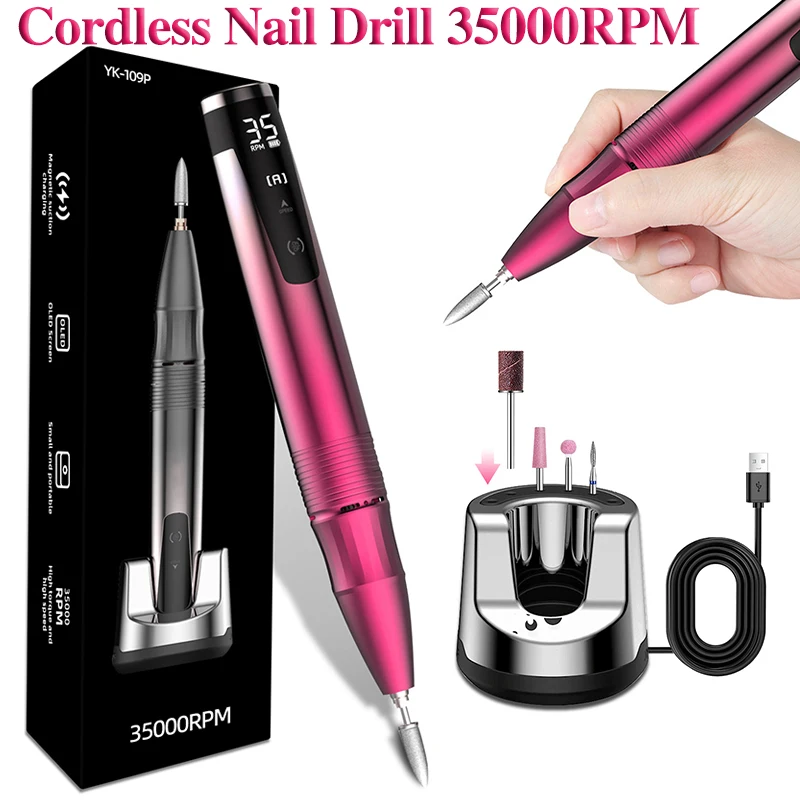 35000RPM Cordless Nail Drill Machine For Manicure With Touch Switch Rechargeable Nail Drill Pen Nail Equipment For Nail Salon