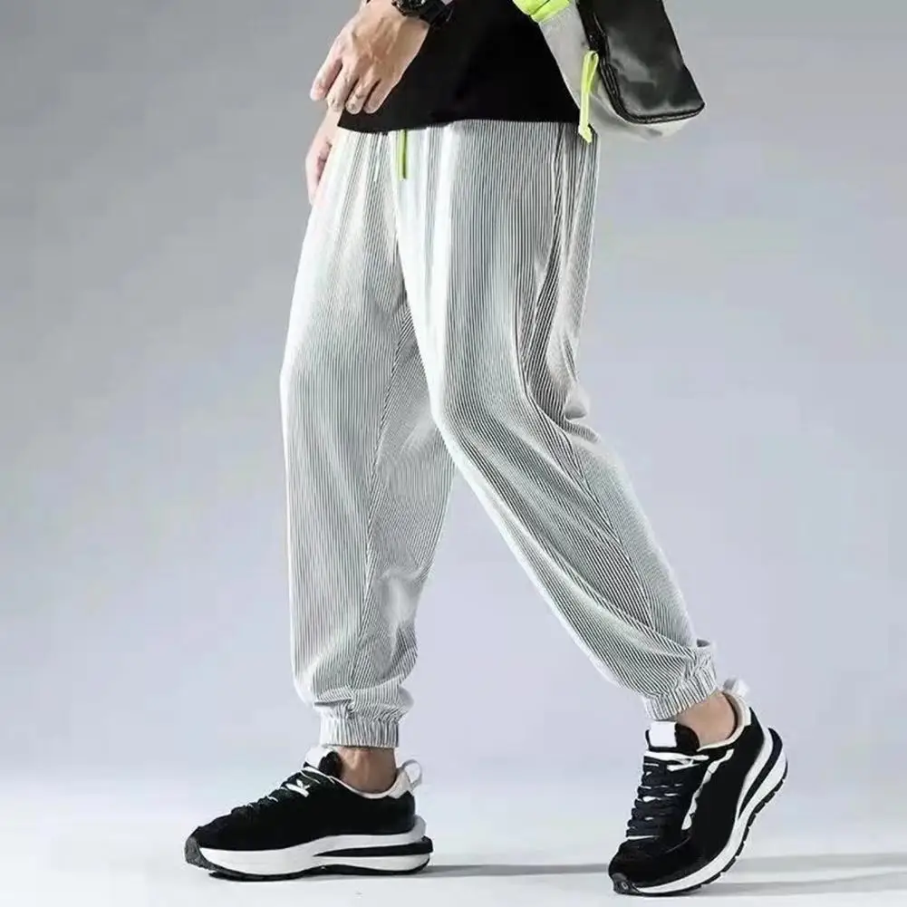 

Long Trousers Shrinkable Cuffs Men Sweatpants Summer Wide Leg Thin Jogging Pants
