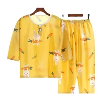 childrens pajama set summer cotton silk suit three quarter sleeve thin air conditioning room clothes cotton silk home clothing