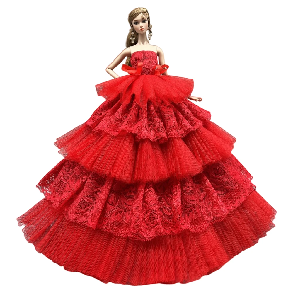 

NK 1 Pcs Princess Red Wedding Bride Marriage Dress Deluxe Skirt Noble Clothes Fantasy Toys For Barbie Accessories Doll Girl Gift