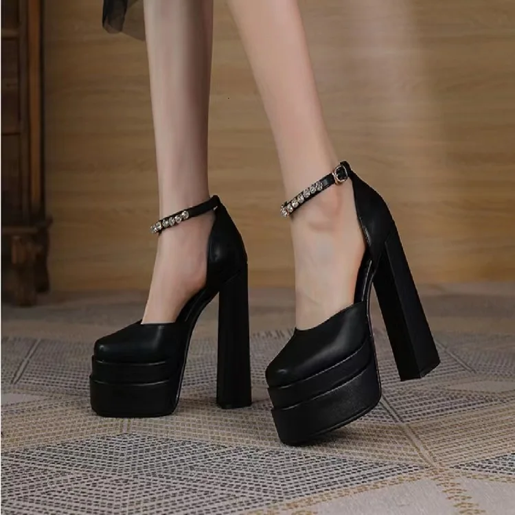 Sexy Women Pumps Retro Mary Janes Chunky Heels Sandals Party Platform Dress Party Wedding Basic Shoes Woman Boots Club Big Size