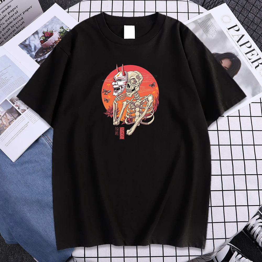

Футболка Hannya Yokai мужская с принтом японского аниме, свободная Удобная рубашка с круглым вырезом, топ оверсайз