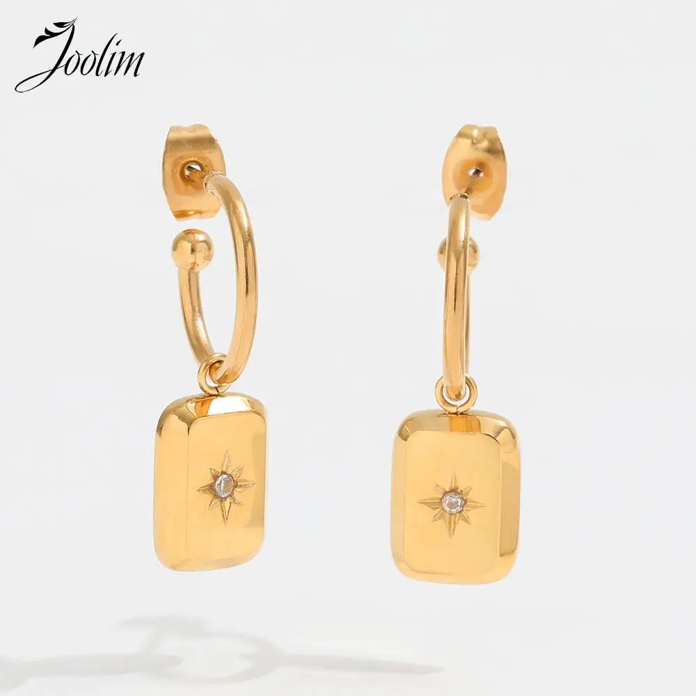 

Joolim Jewelry High Quality PVD No Fade Dainty Hexagram Star Square Pendant Hoop Stainless Steel Earring for Women