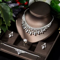 hibride luxury leaf flower necklace pendants sets cubic zirconia women bridal fashion wedding jewelry sets bijoux femme n 288