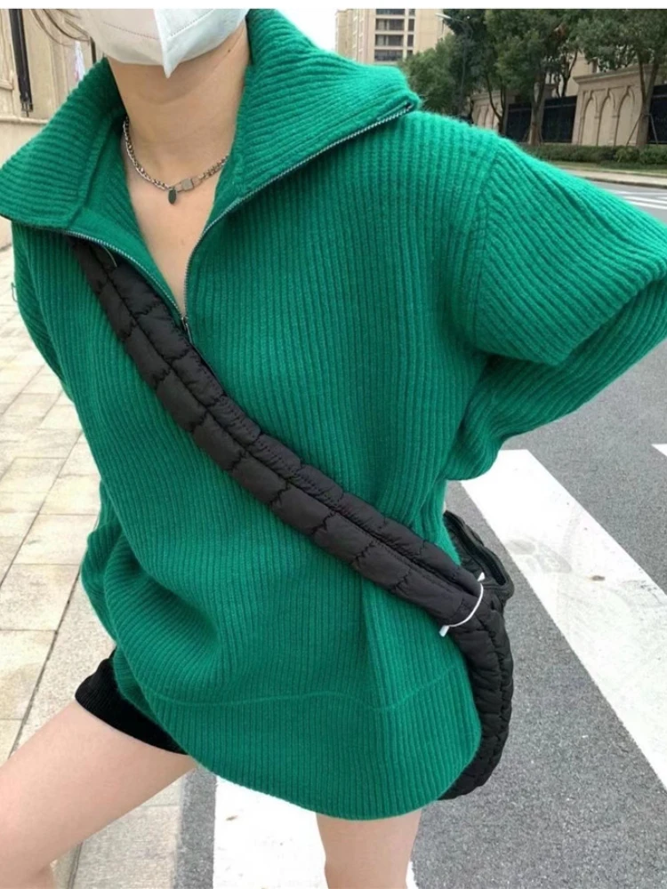 

Oversized Sweater 2023 Autumn Winter New Loose Knitted Top Fashion High Neck Pullover Thickened Solid Women's Sweater Streetwear