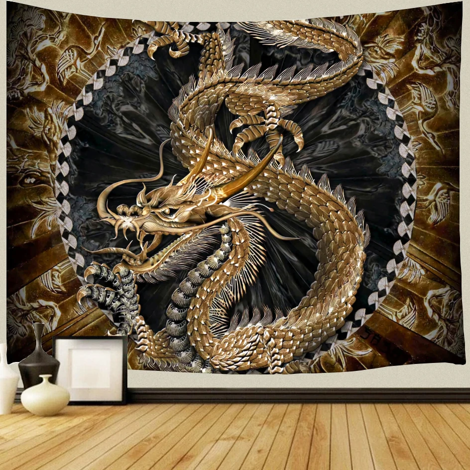 Настенный гобелен с драконом богемный настенный китайским золотым Драконом для