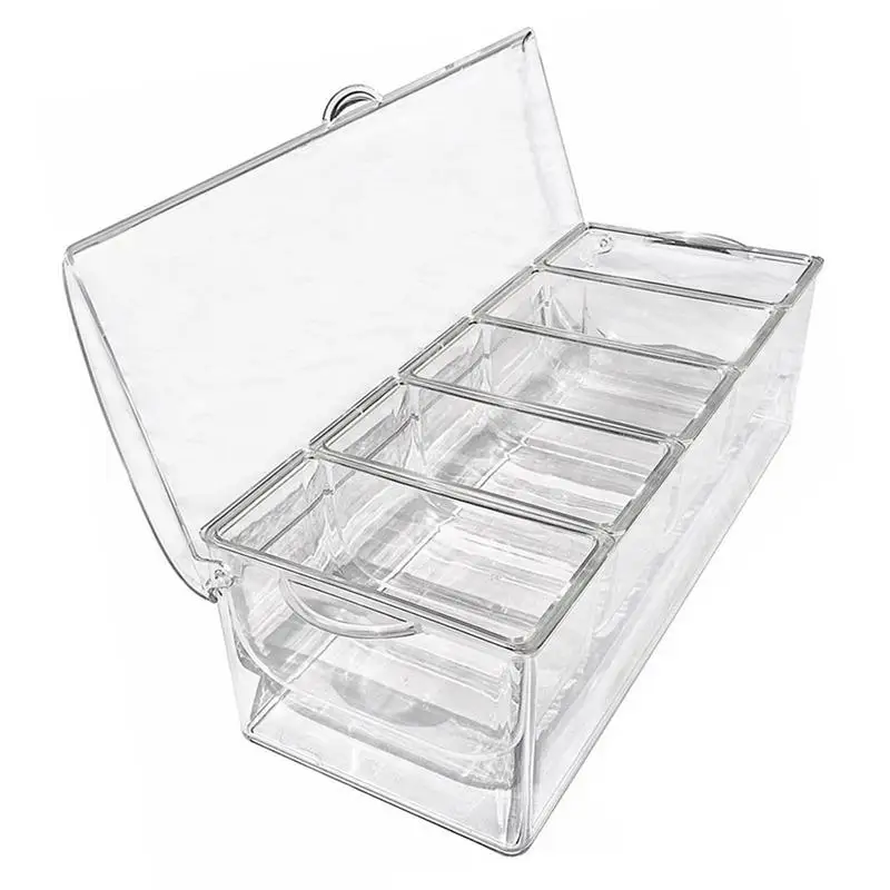 

Bar Condiment Tray With Lid Removable 5 Compartment Ice Chilled Condiment Ice Cooled Condiment Serving Container Chilled Garnish