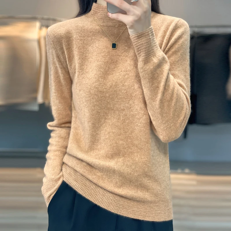 

New Style Sweater Female Half High Collar Pullover Long Sleeve Knit Base Shirt Foreign Style All With Warm And Thick Sweater