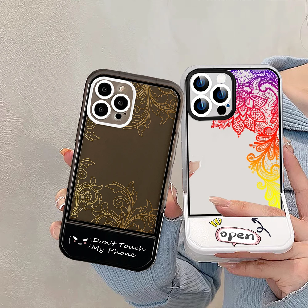 

Paisley Pattern Stand Holder Case for iPhone 14ProMax 14Plus 13 12 11 Pro Max Transparent Capinha Soft Silicone Back Shell Cover