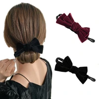 vintage bows deft bun women hair tool hairpin velvet scrunchies headwear ponytail holder hair accessories hairstyle hair clip