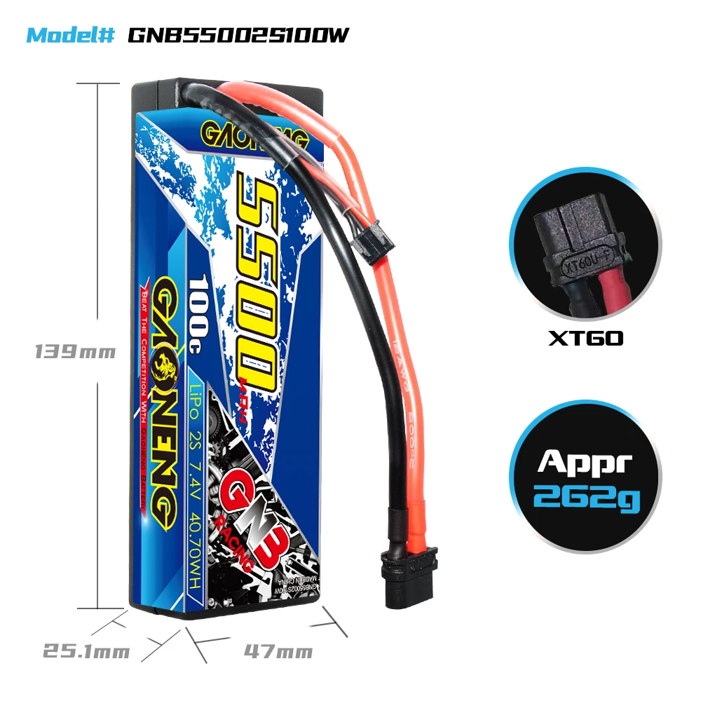 Gaoneng GNB 2S 7.4V 5500mAh 100C Hardcase Lipo XT60