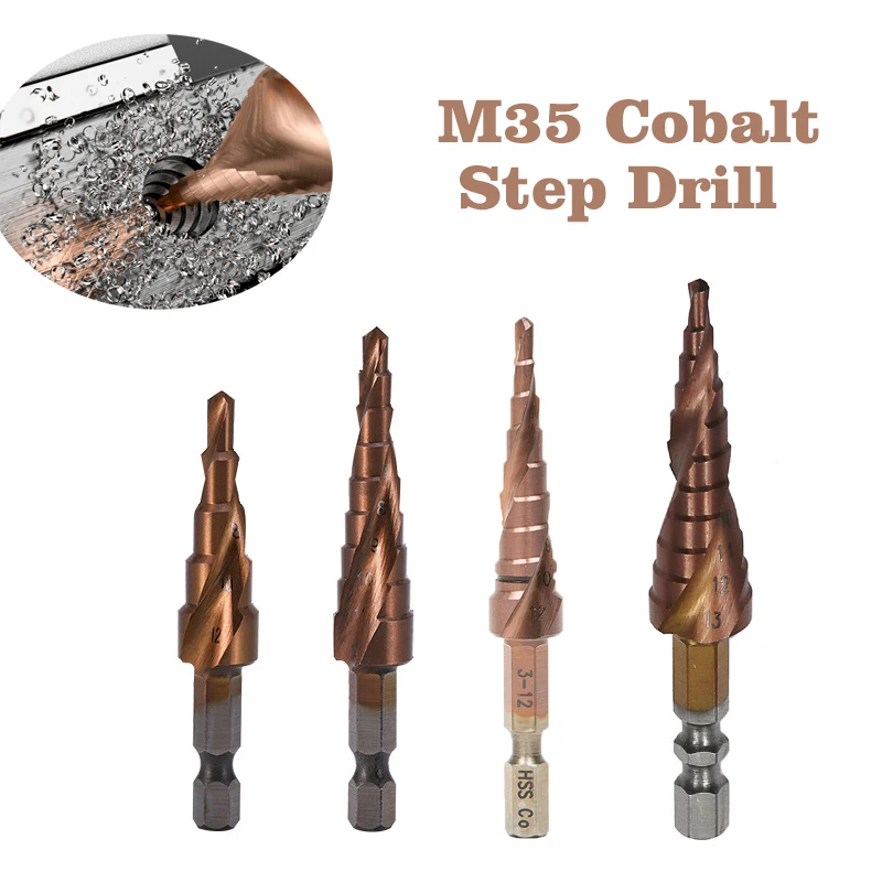 Industrial CO M35 Cobalt HSS Step Drill Bit High Speed Steel Cone Hex Shank Metal Drill Bit Tool Hole Cutter For Stainless Steel