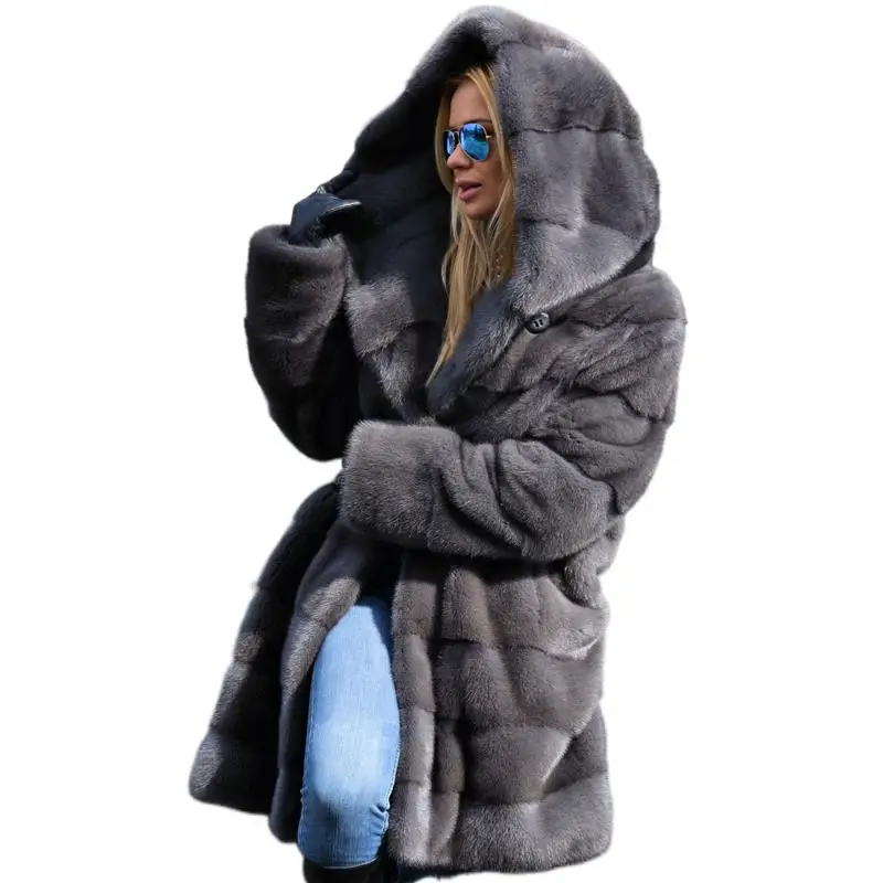 Mink Fur Coat For Women Winter Real Fur Jacket With Hoods Nature Full Pelt Mink Fashion Outerwear Ladies Cold-Resistant Overcoat