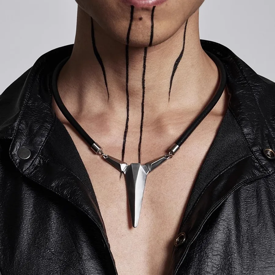 Punk Rocky HipHop Cool Geometric Diamond Cutting Mecha Design Cyberpunk Necklace for Women Men Girls Couple Jewelry