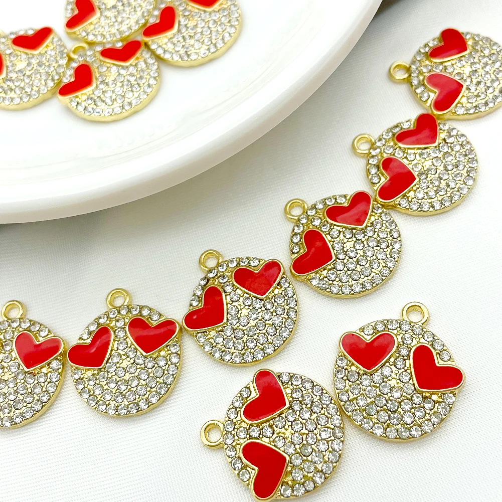 

10Pcs Shiny Crystal Alloy Love Heart Charm For Fine Jewelry Making Fashion Pendant Necklace Accessories DIY Earring Bracelet