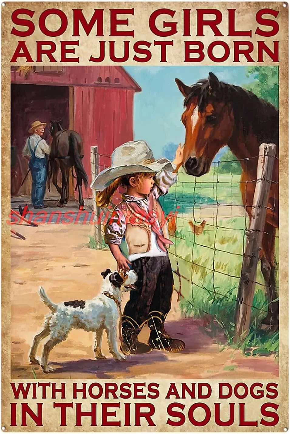 Металлическая табличка &quotSome Girls Are Just Born With Horses And Dogs In Their Souls&quot