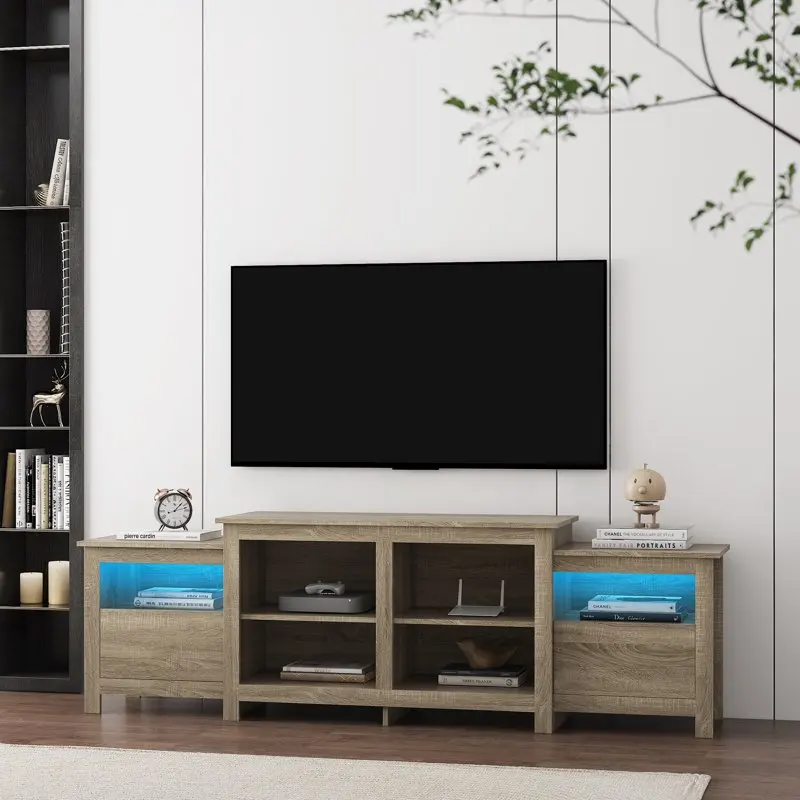 

for TVs to 75", Media Wood Console Table with 16 Color LED, Coffee