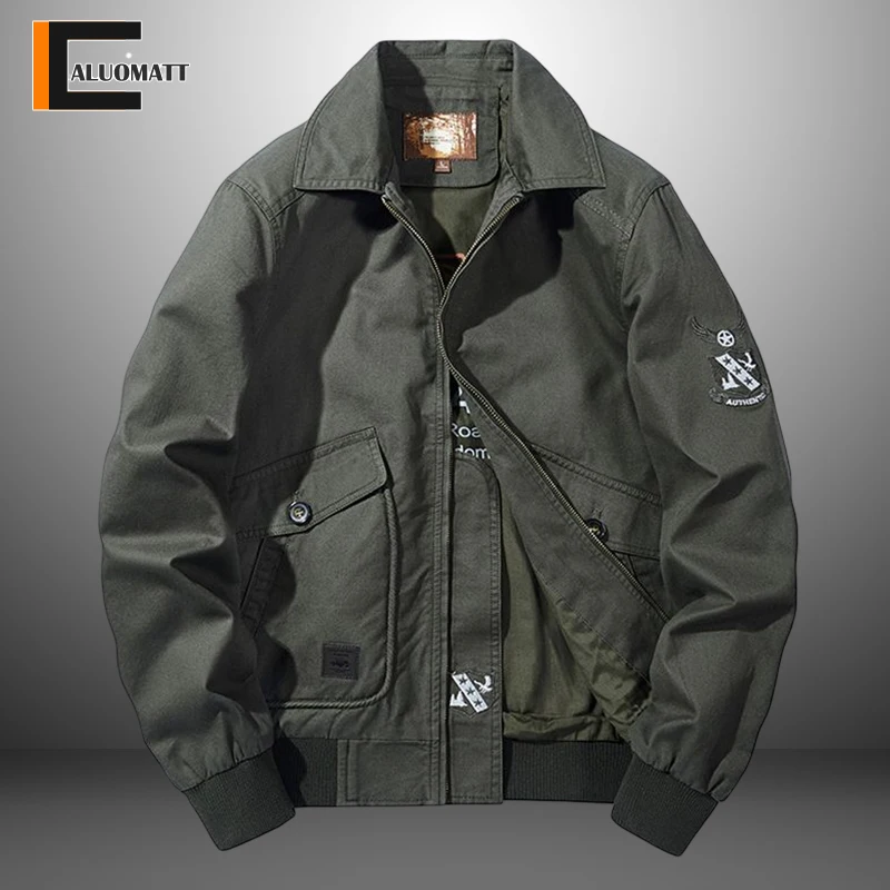 

Men's Bomber Jacket Spring Autumn New Windbreaker Military Jackets Coat Men Turndown Collar Fashion Casual Zipper Male Outwear