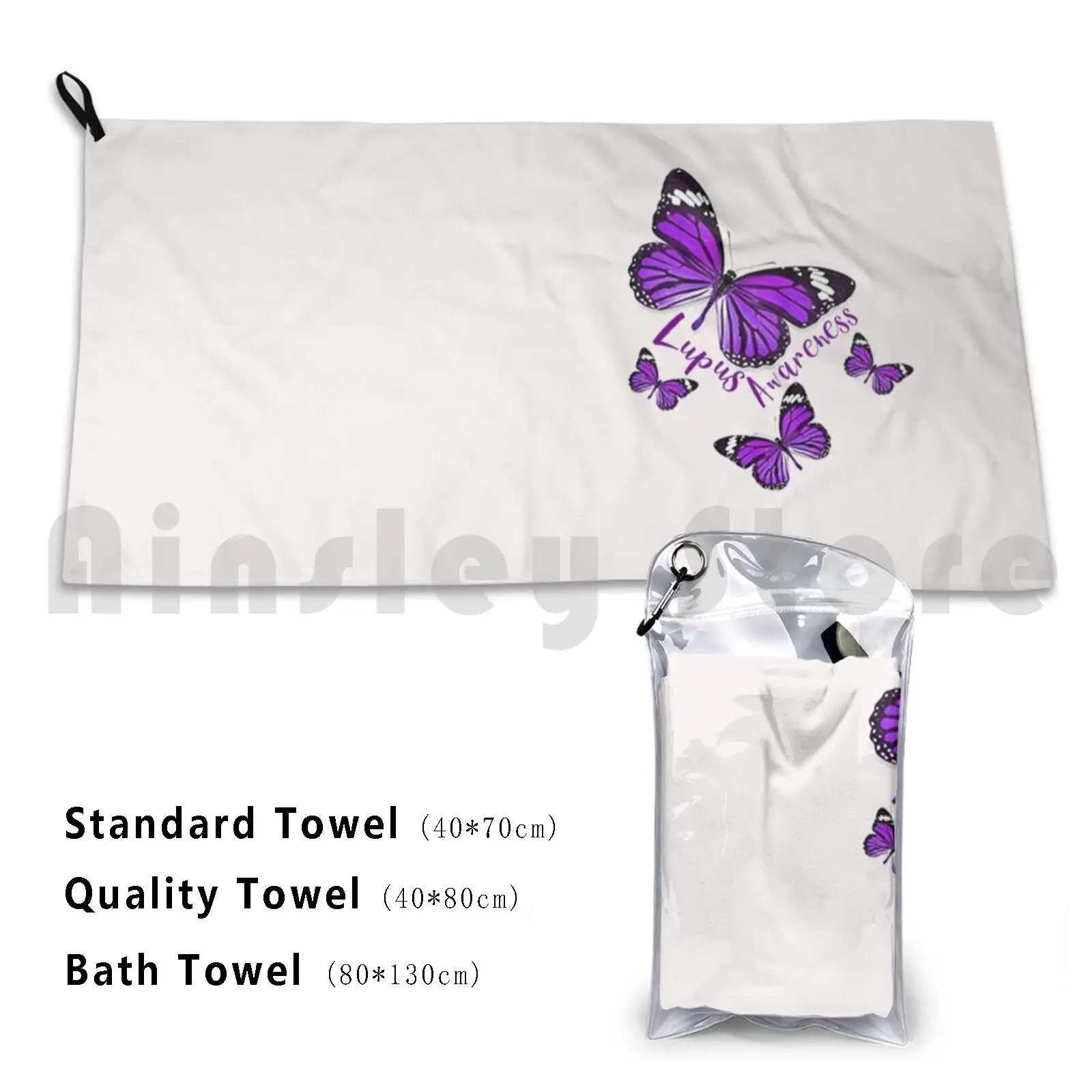 Bath Towel Lupus Awareness Wolf Butterflies