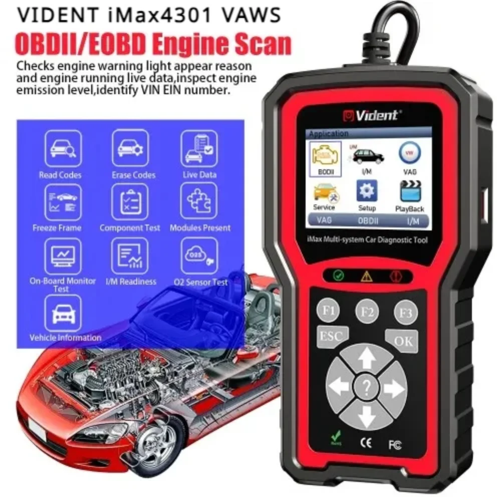Фото Новый диагностический инструмент VIDENT IMax4301 VAWS V-A-G OBD с поддержкой 9 специальных функций и 16 сервисных функций, считыватель кодов OBDII. №3
