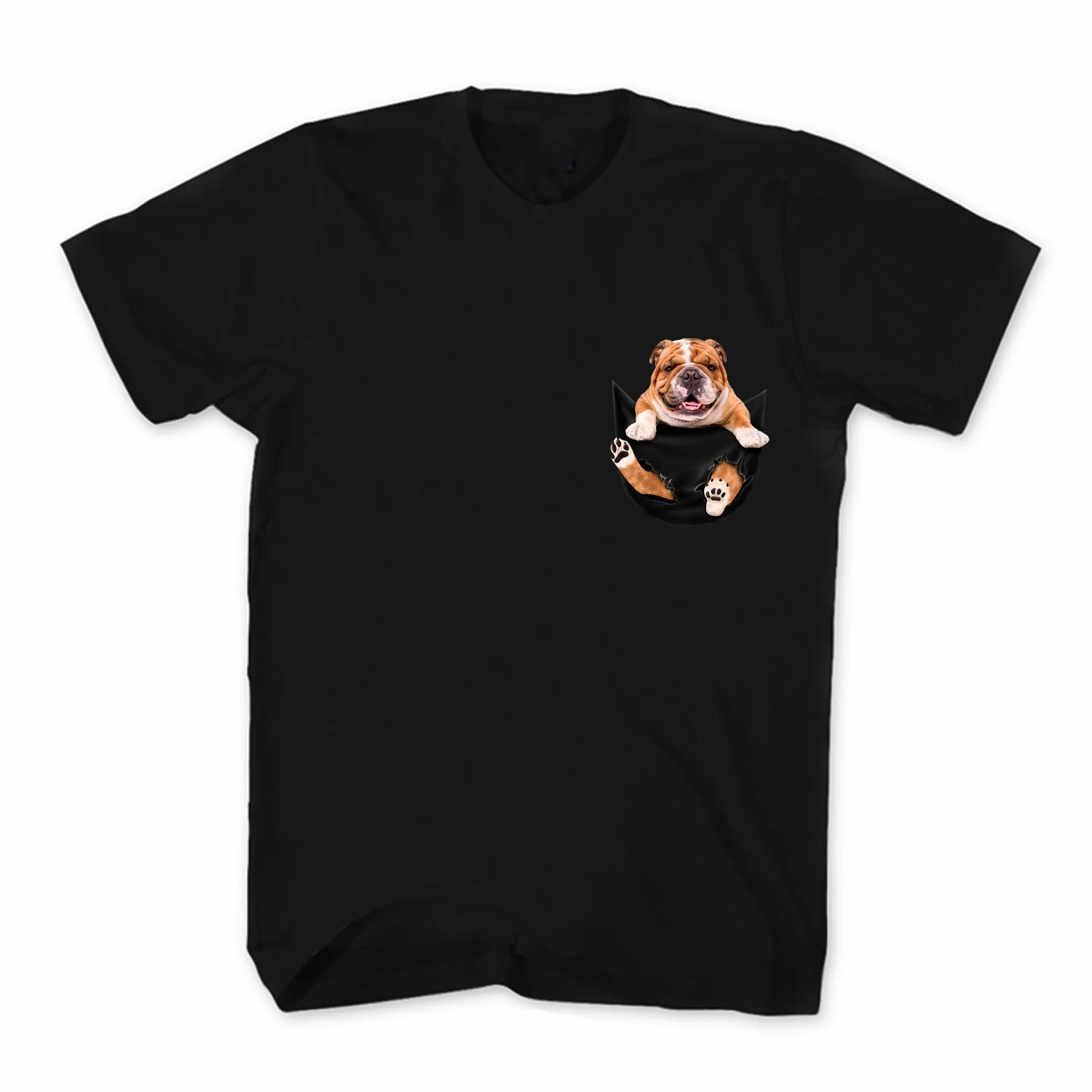 

Funny Bull Dog In Pocket Printed Creative Design Dog Lovers Gift T Shirt. New 100% Cotton Short Sleeve O-Neck Casual T-shirt