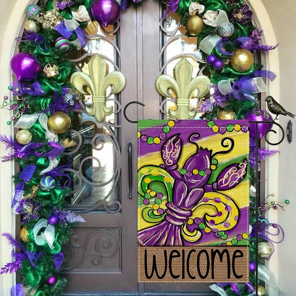 GEEORY Марди Гра Флер де Лис Садовый флаг 12 5x18 дюймов бусины Раки Новый Орлеан