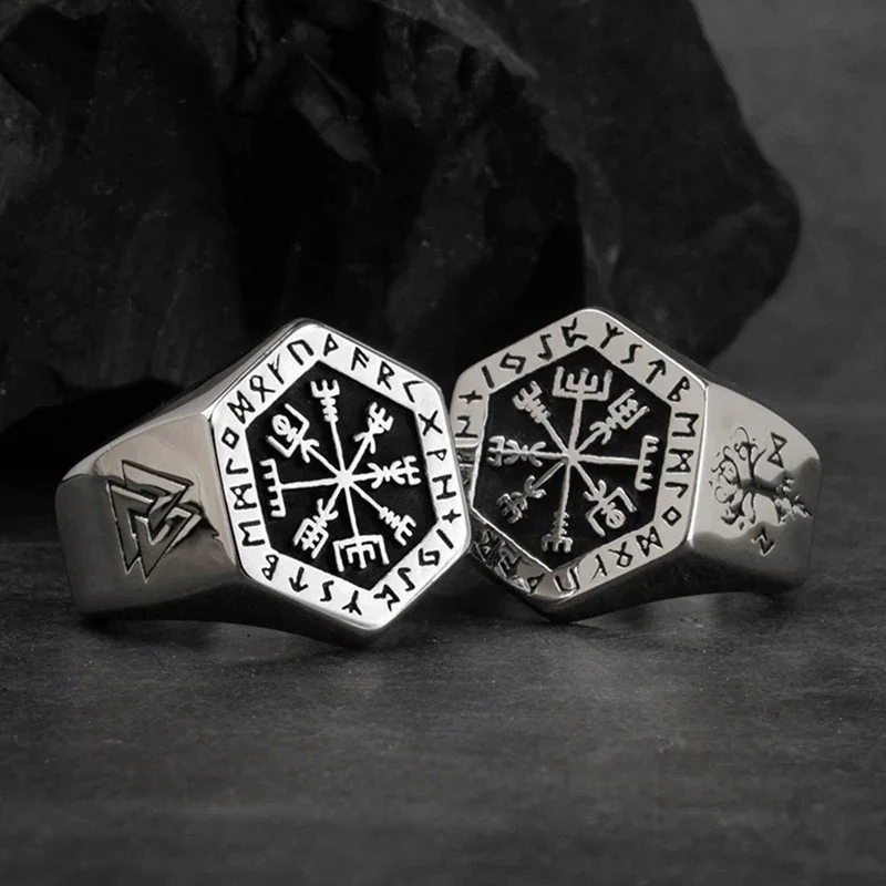 

Vintage Style Punk Personality Trend Compass Ring Pirate Totem Metal Ring Alloy Dual Color Men and Women Ring Jewelry